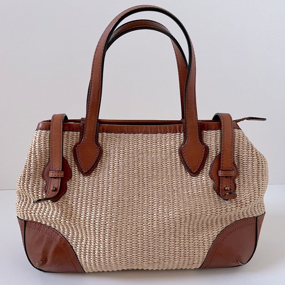 Brooks Brothers Straw Handbag with Leather Trim